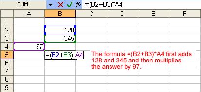 Creating Complex Formulas Excel 2003 automatically follows a standard order of operations in a complex formula.