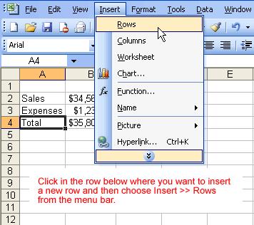 Inserting a row You can insert a row in a spreadsheet anywhere you need it. Excel moves the existing rows down to make room for the new one.