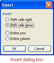 Note: You could also choose Insert Cell on the menu bar. The Insert dialog box opens.