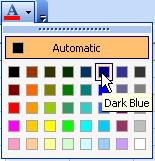 A drop-down list of available colors appear. Click on the color of your choice. The selection list closes and the new font color is applied to the selected cells.