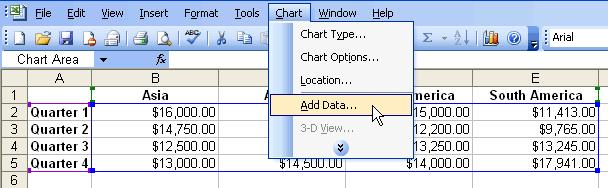 added to an existing chart by selecting the Add Data option on the Chart Menu.