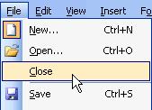 Closing a Workbook To close an existing Excel 2003 Workbook: Choose File Close from the menu bar. The workbook in the Excel window is closed.