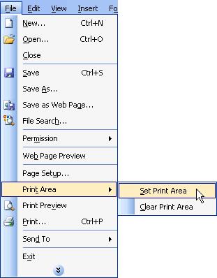 Choose File Print Area Set Print Area on the menu bar. Only that area you defined in the print range will print when the worksheet is submitted to the printer for printing.