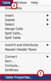 2. In the Menu bar, click Table (See Figure 30