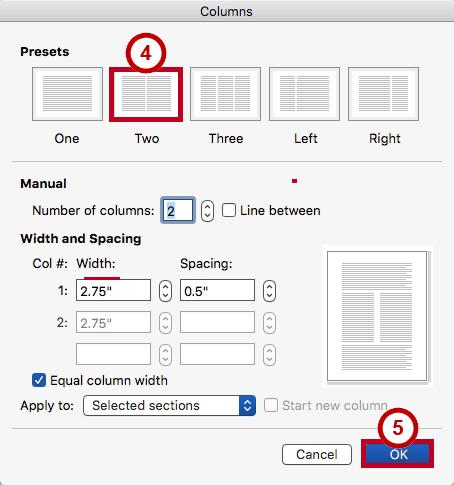 4. In the Columns dialog box, make your changes as necessary (See Figure 53). 5. Click the OK button (See Figure 53).