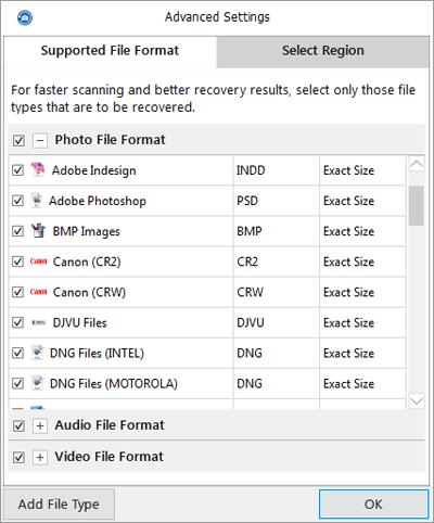 Selecting File Format The file list option of Stellar Phoenix Photo Recovery lists various file types. You can select the required file types for their recovery. To select file type: 1.