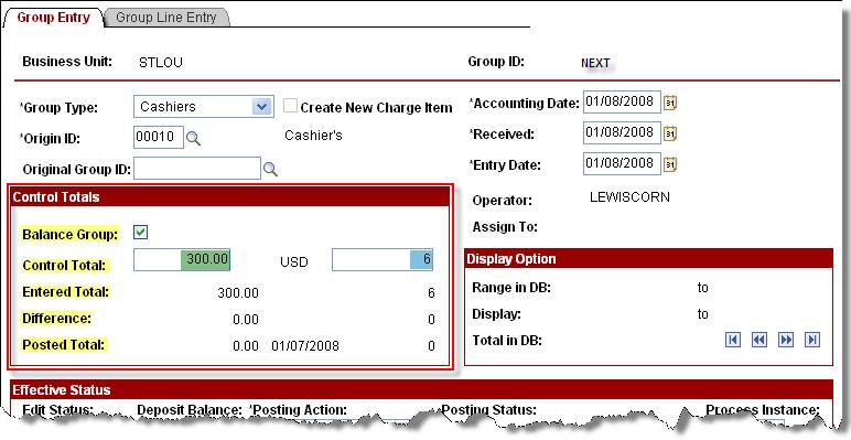 Control Totals Section The Control Totals section is used to verify that we have entered the correct number of transaction entries and that we have the correct dollar amount for the sum of those