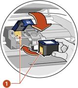 printer is not printing 1. Copper contacts Caution! Do not touch the print cartridge ink nozzles or copper contacts.