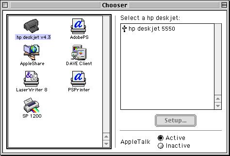 using printer software with Mac OS 8.6, 9.x, and X Classic 3. Click hp deskjet printer in the right side of the Chooser dialog box. 4.