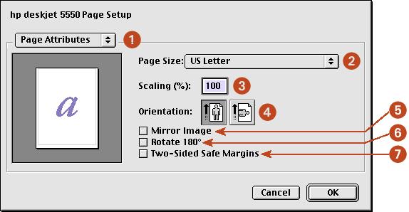 using printer software with Mac OS 8.6, 9.x, and X Classic 1. Menu: Choose one of the following: Page Attributes: To set print options for the document.