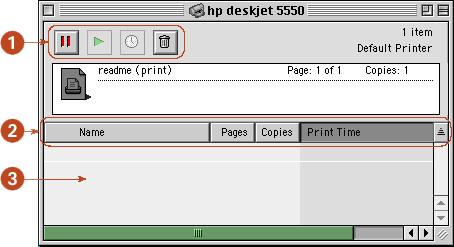 using printer software with Mac OS 8.6, 9.x, and X Classic 1. Control Buttons: Select a print job in the print queue, then click one of the following buttons to control printing: Pause a print job.