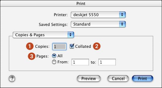 using printer software with Mac OS X for the document. 4.?: Click to view Mac Help. 5. Preview: Click to see a preview of the printed document. 6.