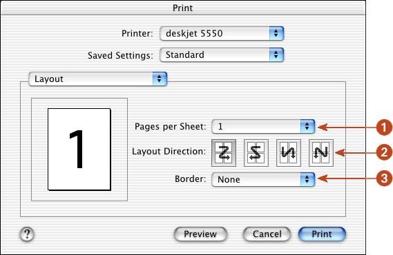 using printer software with Mac OS X 1. Pages per Sheet: Select how many pages to print on each sheet of paper. 2.
