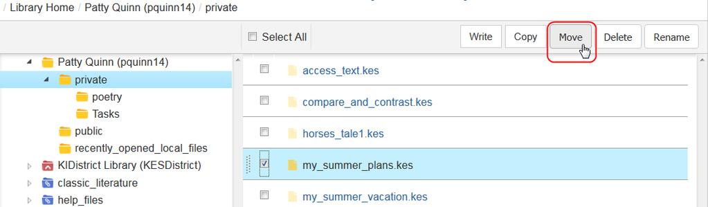 If you select Copy to All Students Private Folders, a list of your students replaces the users and folders displayed at the top of the window in the Destinations area.
