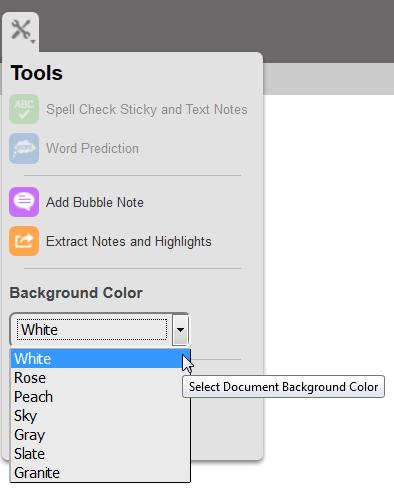 Changing the Background Color of a Document. When viewing documents in the Reader, you can select a background color from the Tools menu in which to view the document.