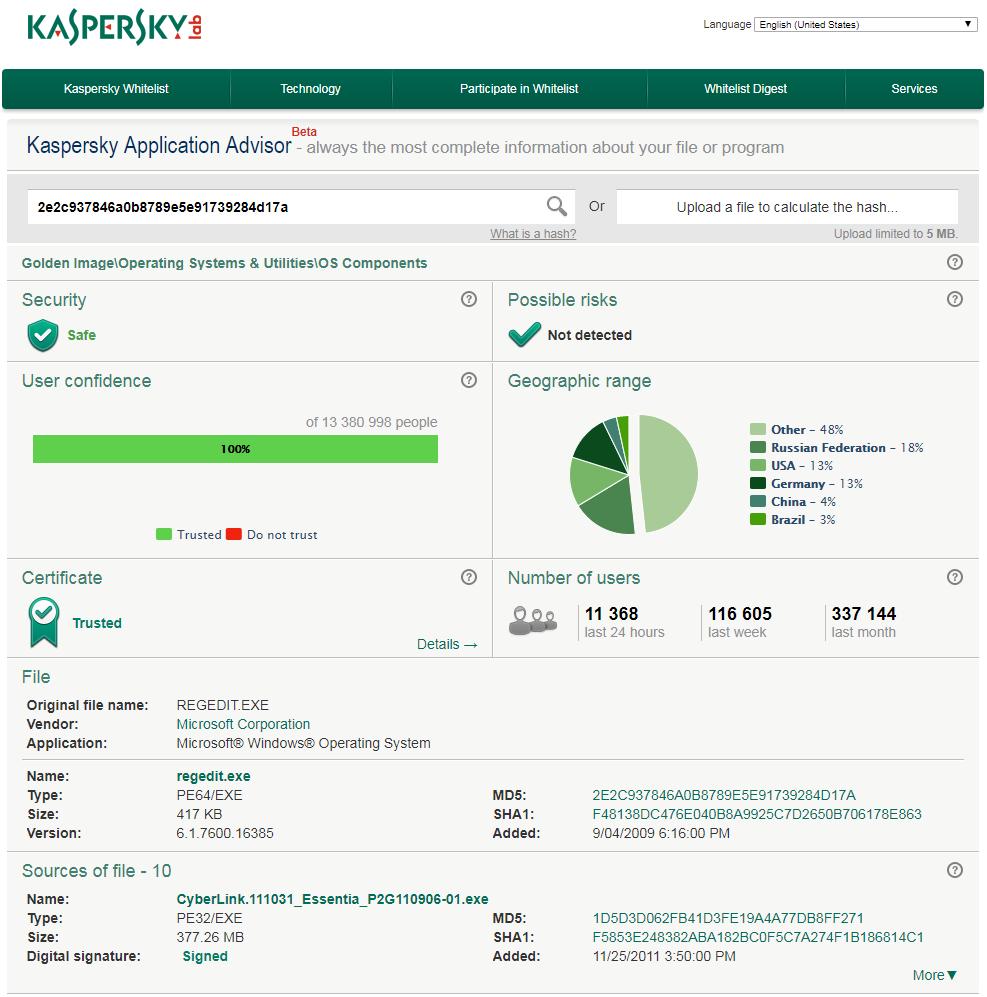 Kaspersky Security Network for consumers Apart from the general benefits of cloud-assisted protection, s consumer products allow users to check the reputation of any file or program on the device