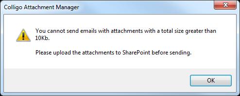 If you attempt to send an email that has an attachment greater than the number you have specified in this field, the following dialog displays: Choose from one of the following options: a) Send