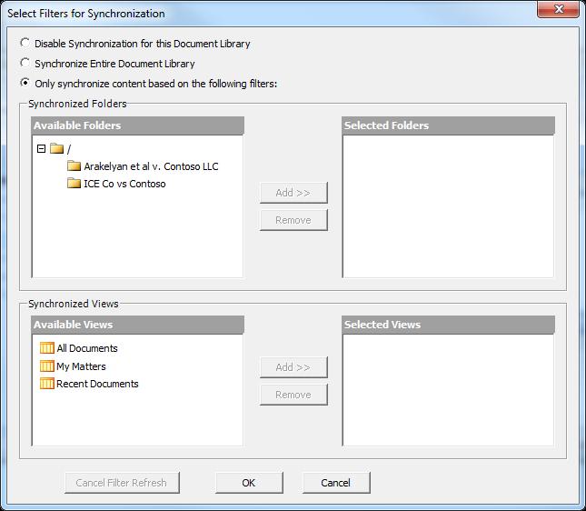 The Select for Synchronization dialog displays the lists and libraries you have permissions for: 5.