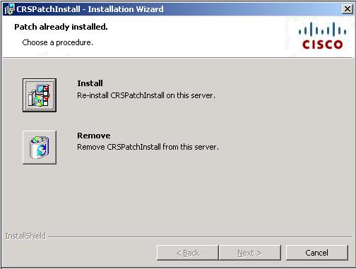 Chapter 8 Patching Cisco CRS Uninstalling a Patch Figure 8-5 Patch Already Installed Window Step 5 In the Patch