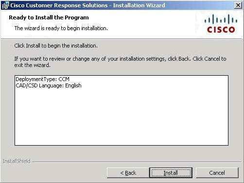 Chapter 4 Installing Cisco CRS Installing the Cisco CRS Software Figure 4-4 Ready to Install the Program Window Step 7 Step 8 In the Ready to Install the Program window, click Install.