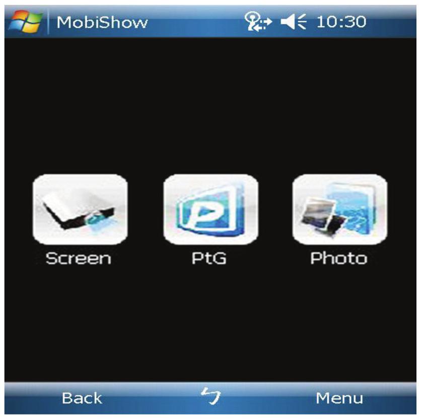 Figure 4-10. Main menu. 8. Select which feature to use. To project your phone s screen, click on the Screen icon.