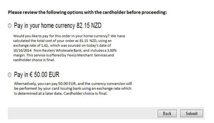 When it is applicable to this specific, foreign customer/cardholder, an additional page will appear.