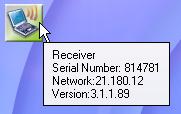 In online mode, the Receiver also displays: Serial Number Network: The Network ID of the currently formed network Version: Firmware version of Receiver 4.11.7.