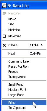 Print the Contents of a Specific Window Select the Print item in the window manager menu to print the window contents. Print any Result To print more complex results e.