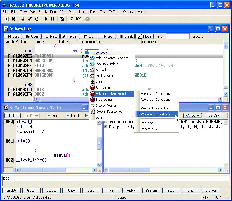 TRACE32 GUI Main Menu Bar + Accelerators Main Tool Bar Local Buttons Local Popup Menu The structure and functionality of the GUI is defined by the