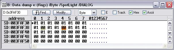 Spotlight: The option Spotlight can be used to highlight the memory locations that changed while single stepping.