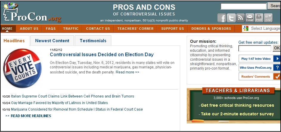 ProCon.org (Pro &Con on Issue) http://www.