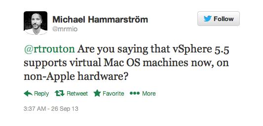 Anytime I mention Apple, VMware and ESXi in proximity to each other, I almost always have a