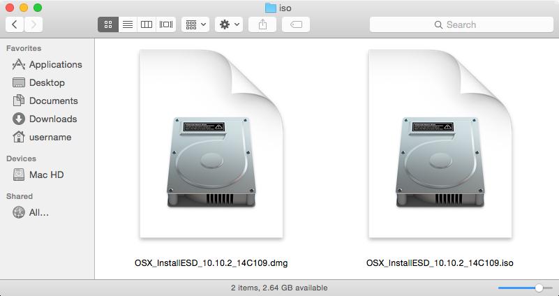 Building VMware ESXi OS X VMs using custom OS X installer disk images Selecting the option in the script to create an ISO for ESXi will create two disk images, one for VMware
