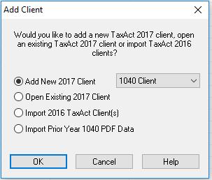 Add a Client (and associated return) 1. Click the Add a Client button. If you didn t complete the Master Forms section of the setup process, you may be prompted to do so.