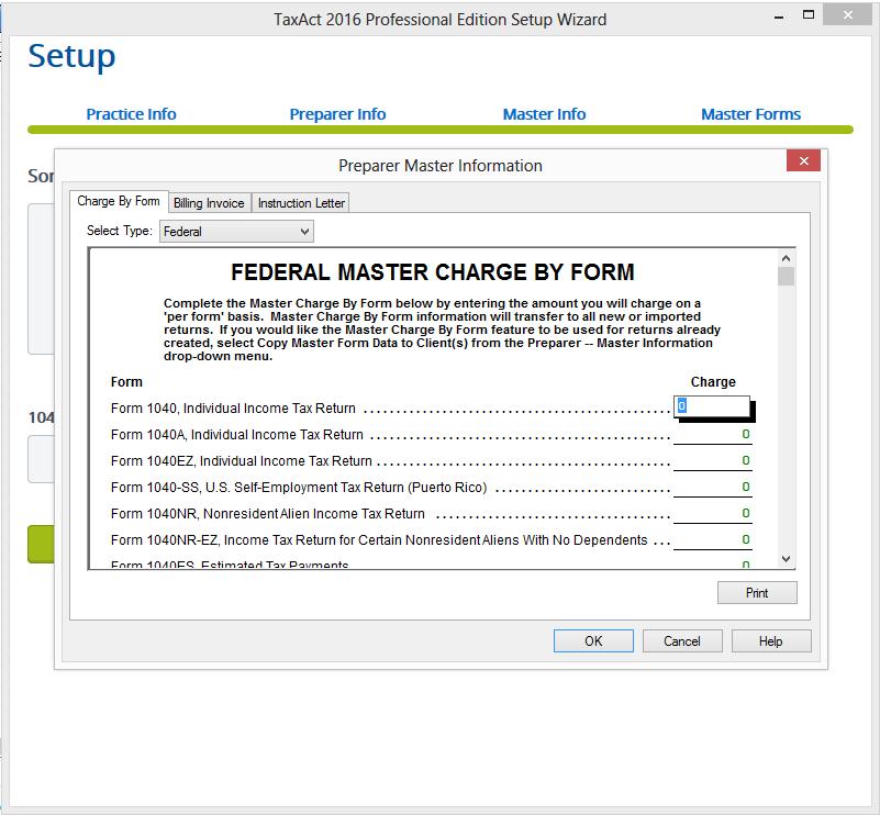 Set Master Forms Defaults Once you make all of your Master Info selections, the Setup Wizard prompts you to set defaults for various forms you use in your practice.