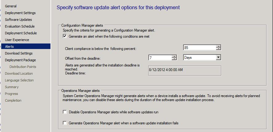8. On the Alerts page, enable the option to generate an alert, set the compliance percentage to be equal to