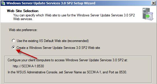 Server Update Services 3.0 SP2 Web site. Click Next. 7.