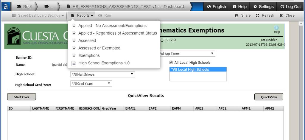 Report Generation Argos allows easy generation of preformatted reports. Generating a Report 1. Select a desired DataBlock. 2. Click the Reports button, just below the Breadcrumbs.