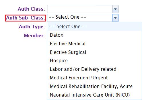 Auth Sub-Class: Select the appropriate Auth Sub-Class from the drop down menu.