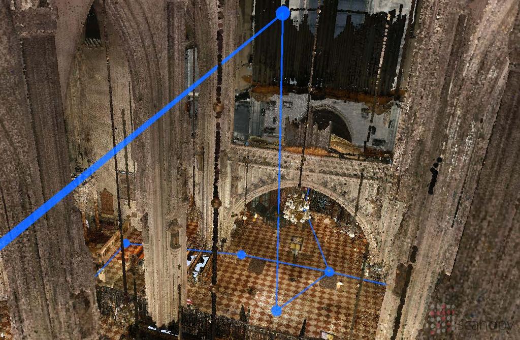 Fig 6 Interior of the Stephansdom point model with a blue graph model inside. Conclusion In this paper we have presented a graph-based guidance system for navigating around huge point-based models.
