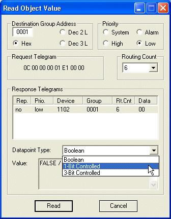Figure 12: Read Object Value tool 9 Device Programming During the first years of EIB, only the BCU1 was available.