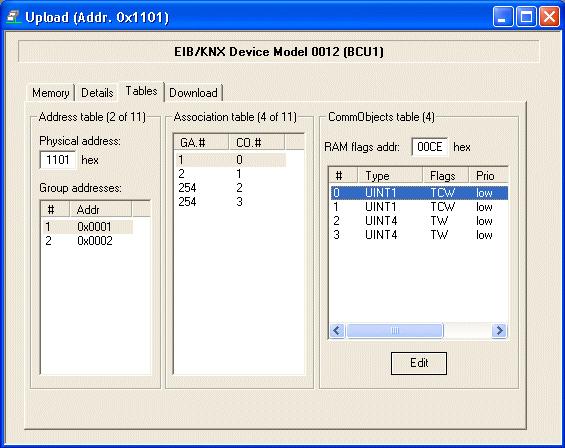 Figure 14: View of communication tables To edit the contents of the tables, a special dialog as shown in Figure 15 is available.