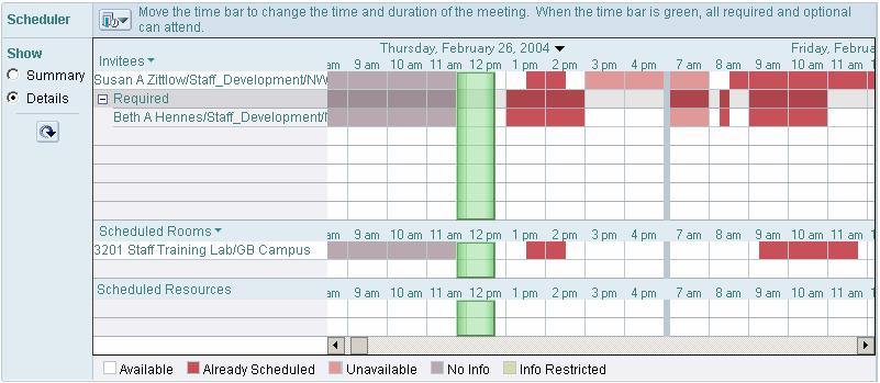 6. Scheduler Section: Click to see Invitee, Room, and Resource availability to look up