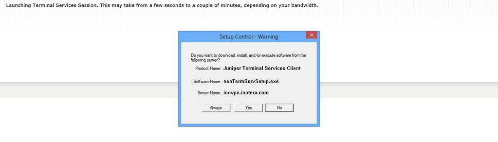 Remote Desktop To remote your computer Click Always to install Juniper Terminal