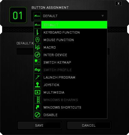 Key Assignment Menu Initially, each key is set to DEFAULT. However, you may change the function of this key by clicking the desired key to access the Key Assignment Menu.
