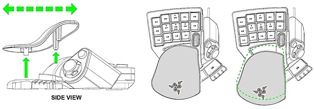 4. USING YOUR RAZER NOSTROMO ADJUSTING THE WRIST PAD You can remove the wrist pad and adjust it accordingly to suit