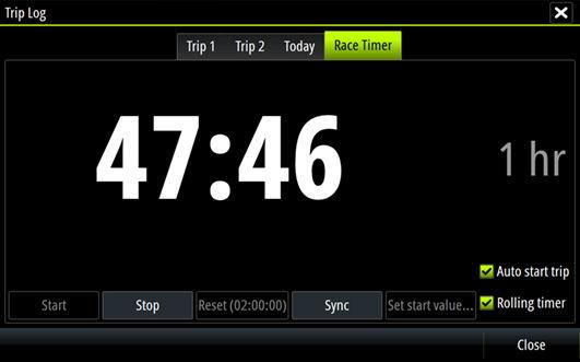 You can display the Race timer from the Race panel menu, or by selecting Trip Calculator from