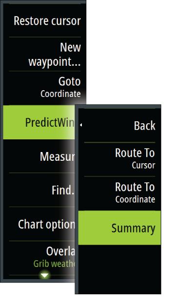 PredictWind routing summary Select the Summary option in the PredictWind menu to view