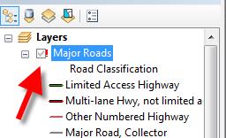 Try turning on the Major Roads layer by check-marking it (it first turns off, then click again and it brings up a Set Data Source dialog box in that dialog box, click on EOTMAJROADS_clip.