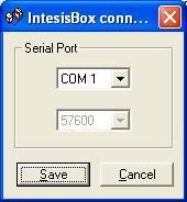 4. Check the checkbox off-line under the menu bar (it will change automatically to on-line) and LinkBoxMB will ask for INFO about the IntesisBox connected to it via the serial connection, if the